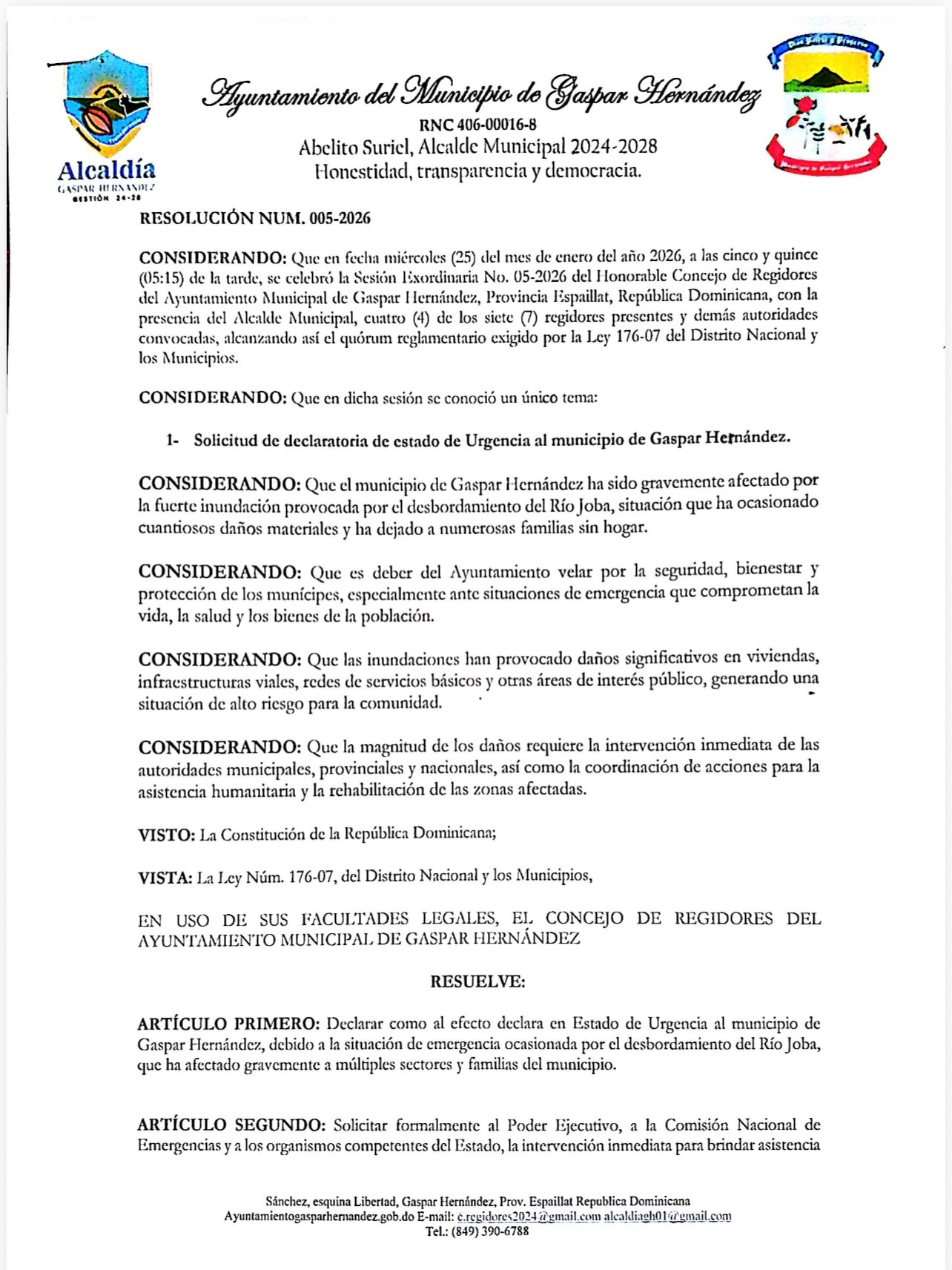 RESOLUCIÓN NÚM. 005-2026